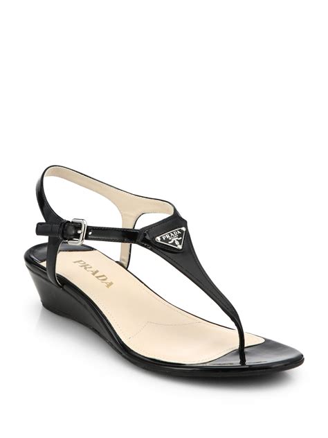 prada patent leather thong wedge sandals|prada patent leather heels.